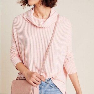 Maeve Anthropoloige Chunky Pink Ribbed Turtle Neck Sweater Sz Small